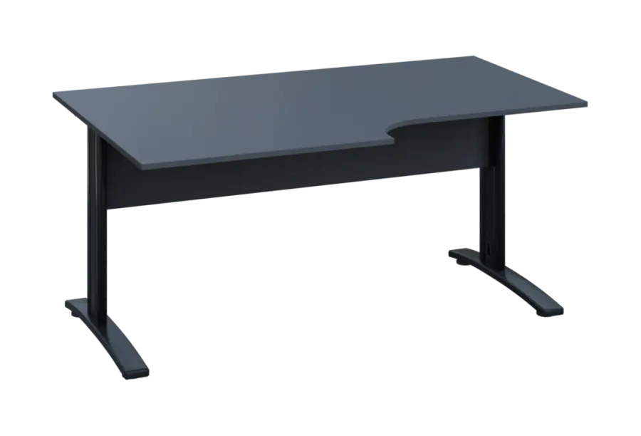 ERK 18 - 168 stůl kancelářský, rohový, levý, kovová podnož černá, deska 18 mm, široký 1600 mm, antracit